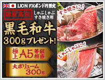 LION FXポンド円限定 国産高級黒毛和牛300gプレゼント!