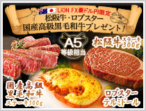 LION FX豪ドル円限定 松阪牛・国産高級黒毛和牛最大600gプレゼント!