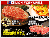 LION FX豪ドル円限定 松阪牛・国産高級黒毛和牛最大600gプレゼント!