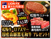 LION FX豪ドル円限定 松阪牛・国産高級黒毛和牛最大600gプレゼント!