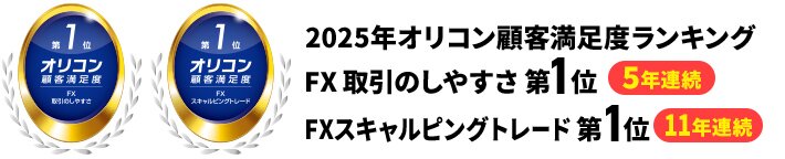 5年連続 2025年オリコン顧客満足度ランキング FX取引のしやすさ第1位、11年連続 2025年オリコン顧客満足度ランキング FXスキャルピングトレード第1位