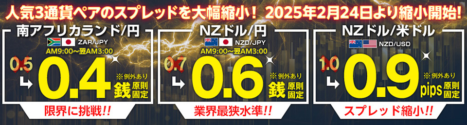 人気3通貨ペアのスプレッドを大幅縮小！